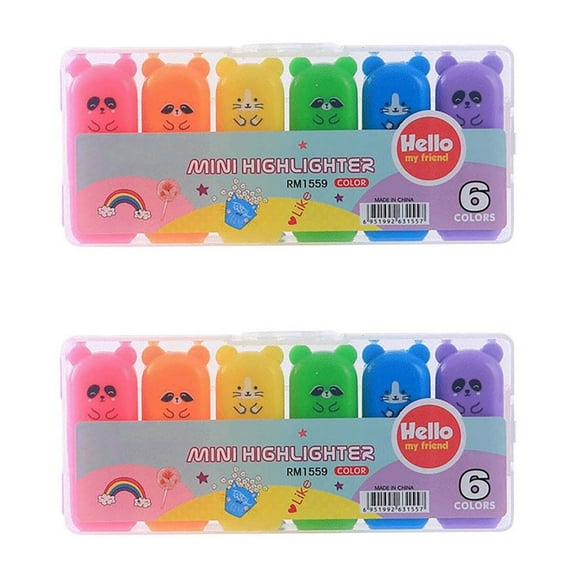 HOARBOEG 6-Color Fluorescent Highlighter Pen Set Office Water-Based Markers 2mm & 5mm Dual Tips Highlight Pens No Fade Marking Pen Ideal for Teachers & Note-Taking