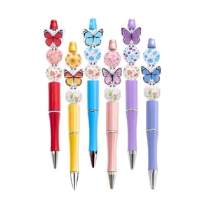 HOARBOEG 6-Piece Butterfly DIY Beaded Pen Kit, Spring Summer Floral Ballpoint Bead Pen Craft Set, Stylish Stress Relief Activity, Creative Gift for Teens Adults, 6ML