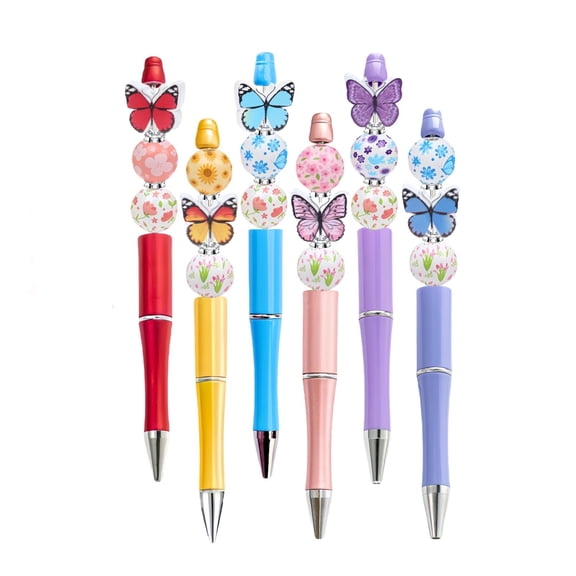 HOARBOEG 6-Piece Butterfly DIY Beaded Pen Kit, Spring Summer Floral Ballpoint Bead Pen Craft Set, Stylish Stress Relief Activity, Creative Gift for Teens Adults, 6ML