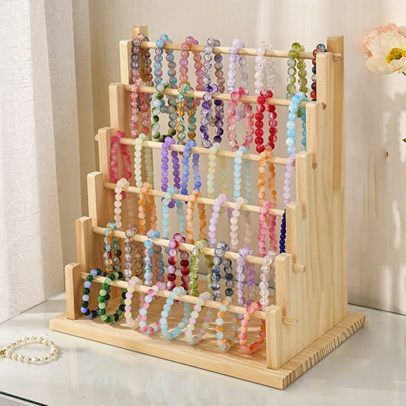 HOARBOEG 6-Tier Wooden Jewelry Organizer, Multi-Functional Bracelet & Bangle Display Stand for Store Countertop, Scrunchie Holder, Bamboo Home Storage Rack, 13.58x12.6x7.87in