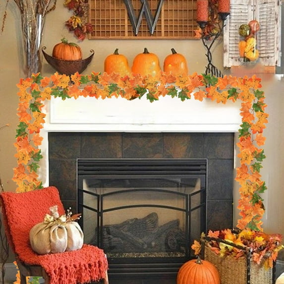 HOARBOEG Fall Maple Leaf Garland, 6.56 ft Artificial Autumn Vine with Realistic Leaves, Faux Flowers, Fake Plants for Staircase, Door, Wall, and Window Decor, Indoor Outdoor Home Decoration