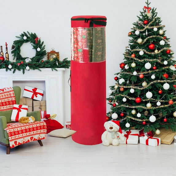 HOARBOEG Christmas Tree Storage Bag for Gift Wrap, Long Wrapping Paper Organizer with Handles, Holiday Decoration Storage Bag for Rolls, Ribbons, Bows
