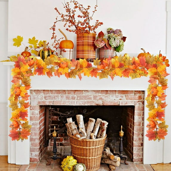 HOARBOEG 68.9in Halloween Maple Leaf Garland - Artificial Rattan Vine with Pumpkins for Fireplace, Christmas Tree & Party Decor | Multicolor Foliage Swag Indoor/Outdoor Hanging