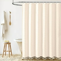 HOARBOEG 72*72in Long Shower Curtain Liners, Boho Shower Curtain with Tassels, Modern Geometric Bathroom Curtains, Home Decoration