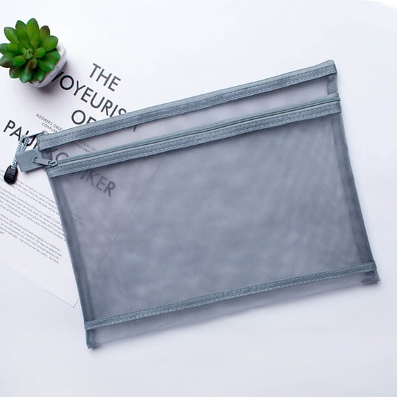HOARBOEG A6 Size Double-Layer Mesh Pencil Bag with Transparent Window Zippered Compartments for Pens, Stationery & Test Papers, Durable Nylon Student Organizer Pencil Pouch