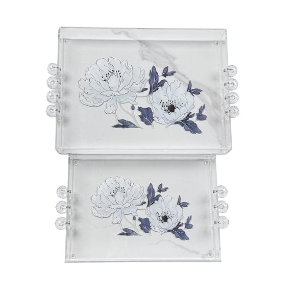 HOARBOEG Acrylic Serving Trays with Handles, Set of 2 Decorative Serving Platters for Breakfast in Bed, Appetizers, Dinner, Patio Party, Kitchen & Bathroom Organizer