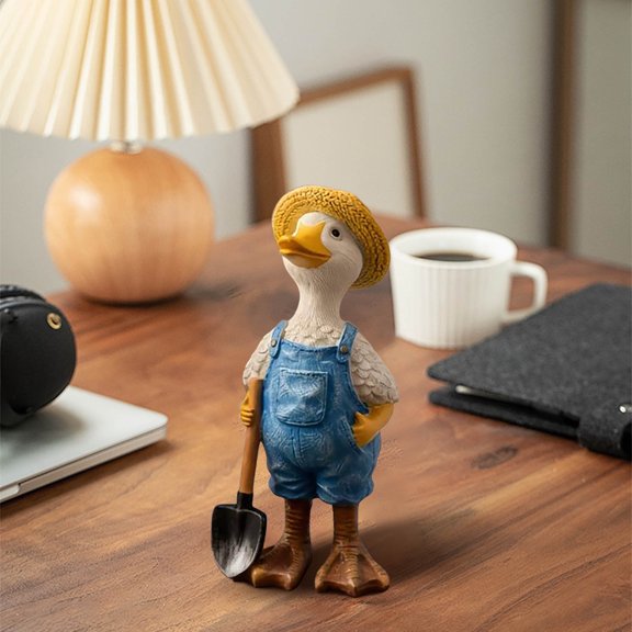 HOARBOEG Adorable Resin Duck Figurine Cute Duck Statue for Living Room Entryway Bedroom Decor, Small Animal Ornament for Shelf Desk Coffee Table Farmhouse Accent