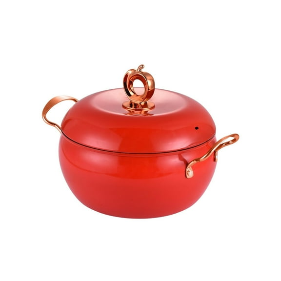 HOARBOEG Apple Shaped Double-Handled Iron Stew Pot, Large Capacity Soup Pot with Non-Stick Maifan Stone Coating for Healthy Cooking