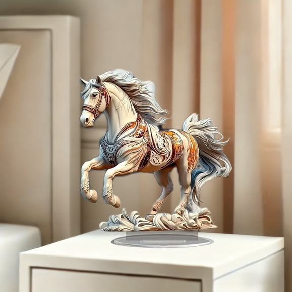HOARBOEG Arrival Galloping Horse Acrylic Stand Decor, Multicolor 2D Figurine with Base for Desk Tabletop, Modern Home Office Decoration for Living Room, Bedroom Shelf, Festival Gift