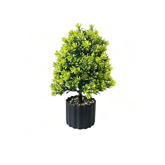 HOARBOEG Artificial Bonsai-Style Potted Plant, 12" Faux Greenery Mini Tree in Pot, Realistic Fake Plant for Living Room Office Bookshelf Tabletop Indoor Home Decor, Green
