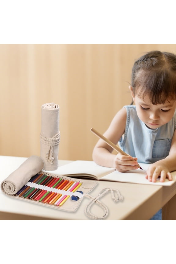 HOARBOEG Artist Pencil Roll Organizer, Canvas Roll Up Pouch Case for Colored Pencils, Makeup Brushes & Sketching Tools, Portable Travel Wrap, Ideal Gift for Teens & Artists