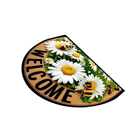 HOARBOEG Bee Happy Door Mat Half Round Door Mats Outdoor Entrance,for Outside Entry 18x30 in Wear Resistant Semi Circle Floor Mats Area Rugs for Kitchen