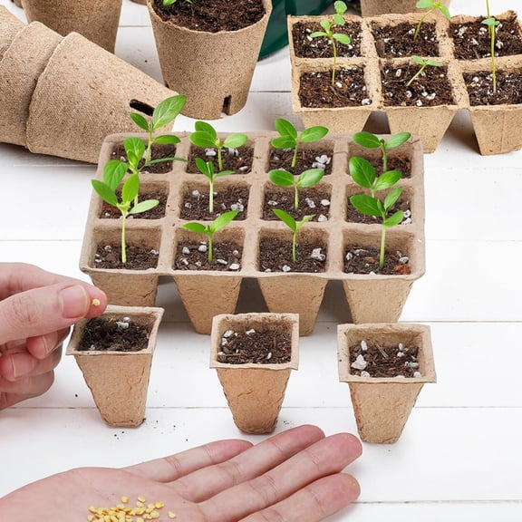 HOARBOEG Biodegradable Seed Starter Trays, Cuttable Paper Pulp Planting Cells for Seed Germination, Eco-Friendly Nursery Pots for Vegetables, Flowers, Succulents, Home Gardening & Transplanting