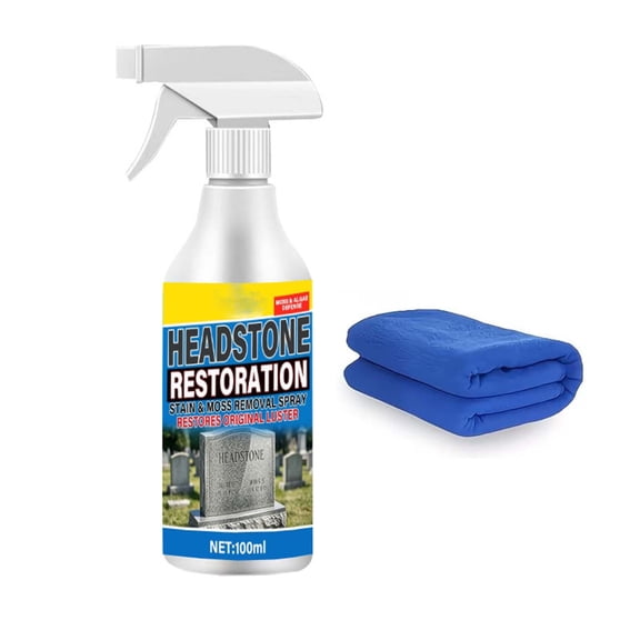 HOARBOEG Biodegradable Tombstone Cleaner Spray 100ml, Gravestone Restoration Cleaning Solution for Marble Granite Monuments, Headstone Safe Mold & Lichen Remover Kit for Cemetery Care