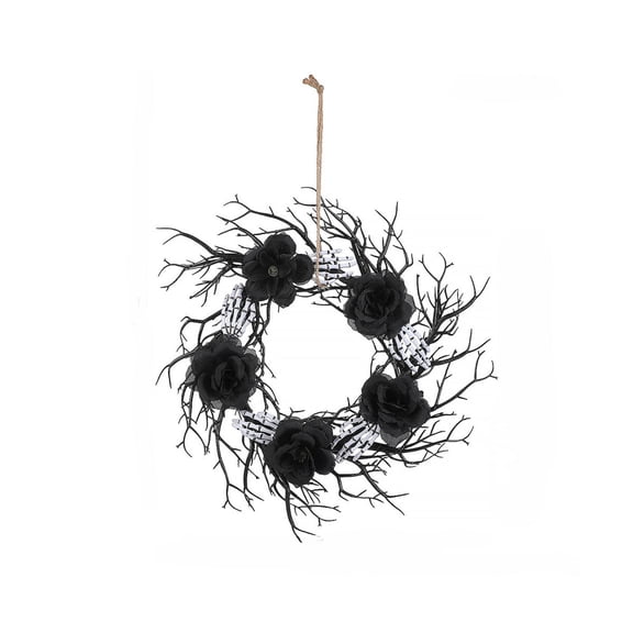 HOARBOEG Black Twig Skeletal Hand Halloween Wreath, Gothic Spooky Skeleton Door Hanger, 15.7 Inch, Indoor Outdoor Decoration for Front Door Wall Porch Party