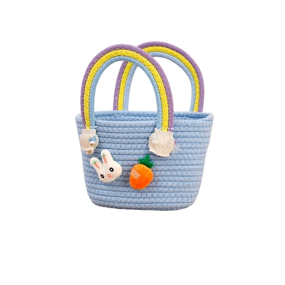 HOARBOEG Blue Cotton Easter Bunny Basket Rabbit Easter Egg Holder Candy Storage Tote Bag for Party Favor Spring Home Decor Outdoor Hunt