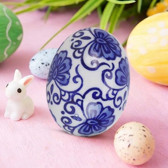 HOARBOEG Blue White Ceramic Easter Eggs, Easter Ornaments for Holiday Home Decor, Spring Table Centerpiece, Easter Basket Stuffers, and Festive Gift Ideas for Christmas and Easter Celebrations