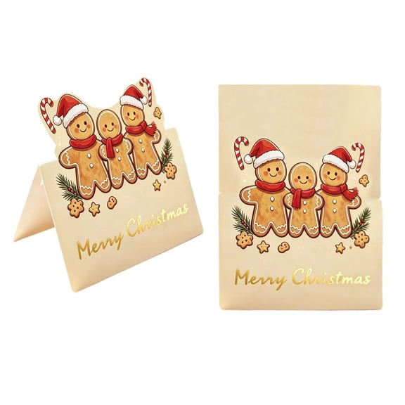 HOARBOEG Boxed Christmas Cards Set 20 Folded Gold Foil Bells Trees Gingerbread Men Holiday Greeting Assortment for Family Friends