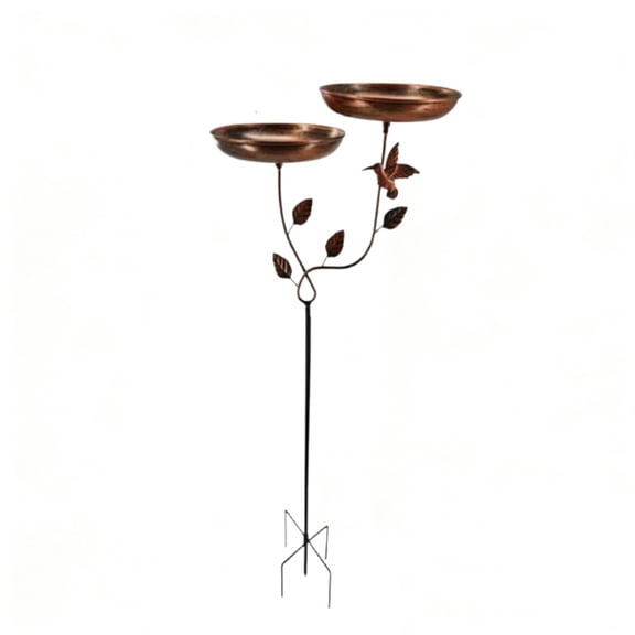 HOARBOEG Brown Metal Bird Feeder & Bath Combo - Ground Mounted Outdoor Garden Feeder with Adjustable Seed Opening & Large Capacity Basin
