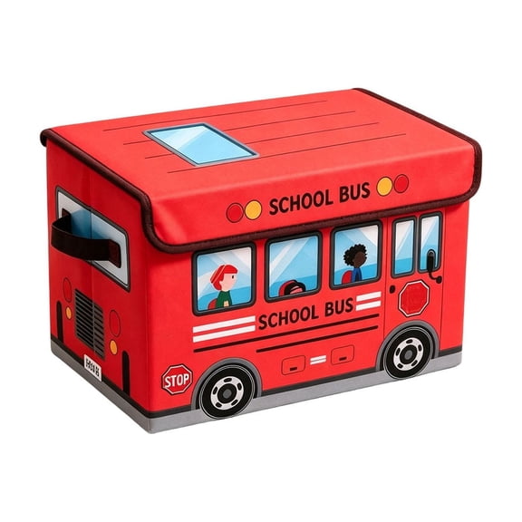 HOARBOEG Bus Shaped Fabric Toy Storage Box with Lid and Handles, Collapsible Vehicle Themed Storage Bin for Teen Bedroom Playroom, Red Car Organizer Chest