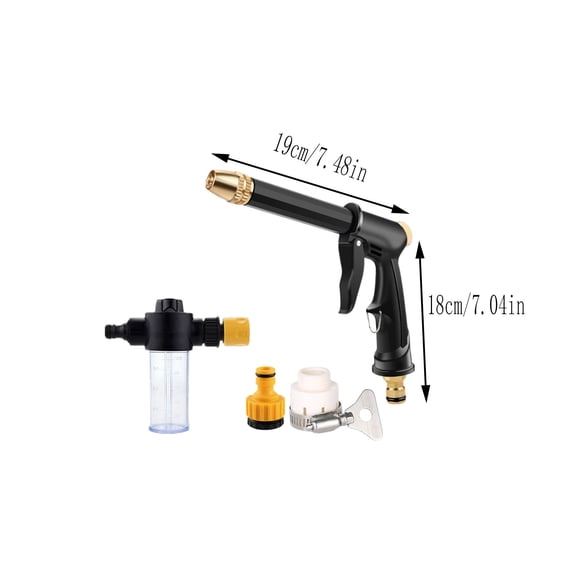 HOARBOEG Car Wash Foam Gun  18 Long-Handle Hose Foam Sprayer with Transparent Soap Pitcher, Brass Nozzle, Multi-Pattern Spray (Jet/Mist/Shower), Fits Standard Garden Hose with Adapters & Connectors
