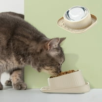 HOARBOEG Cat Bowl, 15° Tilted Raised Cat Dog Food Bowls, Stainless Steel Food Bowl for Indoor Cat, Pets Bowls with Non-Spill & Anti-Slip Base Anti tilt Neck Protection