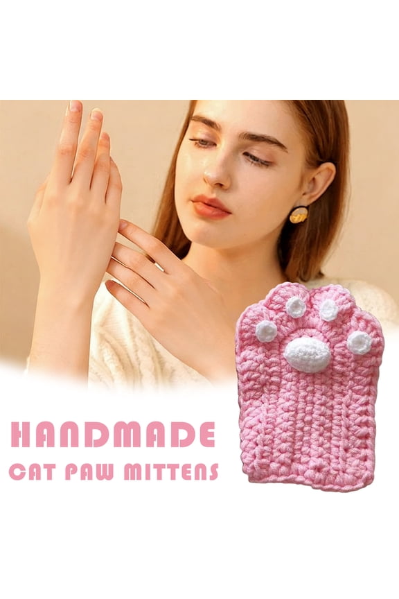 HOARBOEG Cat Paw Half Finger Gloves for Women Men, Handmade Crochet Knit Gloves with Paw Pad Design, Stretchy Warm Winter Gloves for Typing Gaming, Cute Christmas Birthday Gift Idea
