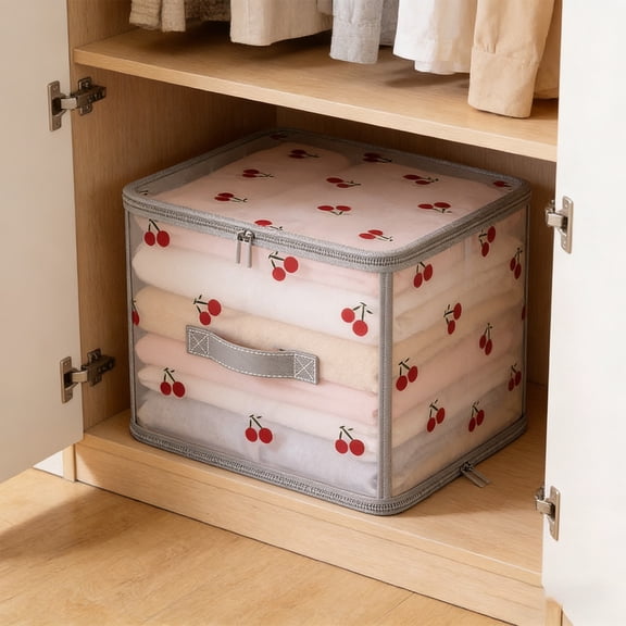 HOARBOEG Cherry Pattern Foldable Storage Bins with Lids, Large Fabric Cube Organizer for Closet, Sweaters, Blankets & Pants, Multi-Size Collapsible Storage Box for Bedroom Wardrobe Organization