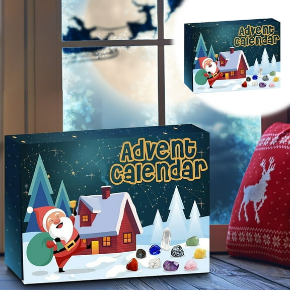 HOARBOEG Christmas Advent Calendar 24 Natural Crystal Fossils Day Countdown Calendar for Kids with 24 Polished Gemstones & Minerals, Aventurine, Christmas Party Favors, Christmas Gifts