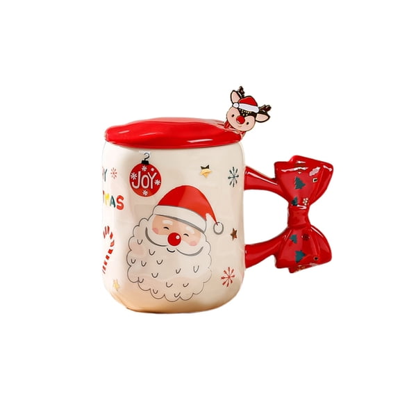 HOARBOEG Christmas Couple Coffee Mug Set with Lid and Spoon, Ceramic Holiday Themed High Color Mark Cups for Hot Beverages, Cute Gift Idea for Couples, Families & Christmas Decor