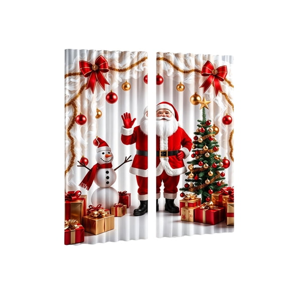 HOARBOEG Christmas Curtains 2 Panel Set, Santa Claus Snowman Christmas Tree Print Semi Sheer Curtain for Bedroom Living Room Windows, Holiday Window Curtains, 23.62×59.06 in