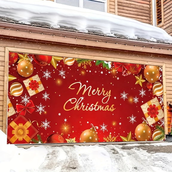 HOARBOEG Christmas Garage Photography Backdrop Cloth, Polyester Festive Background for Holiday Decor, Halloween & Christmas Party Scene Props, Wrinkle-Resistant Hanging Decoration, 13.12*5.9ft