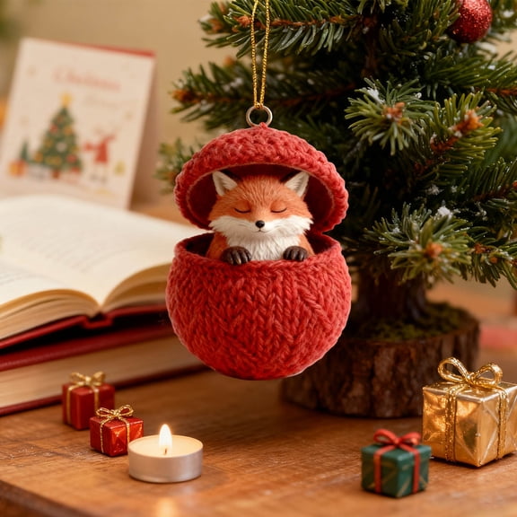 HOARBOEG Christmas Knit-Ball Animals Ornaments, Acrylic Woodland Friends with Fair-Isle Patterns, Cute Animal Decorations for Tree, Garland, and Stocking Hanging