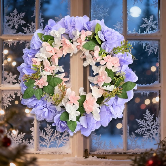 HOARBOEG Christmas Orchid Wreath Artificial 17.7in, Faux Purple Pink Floral Hanging Decor for Holiday Wall Door, Realistic Plastic Greenery Wreath for Indoor Home Christmas Decorations