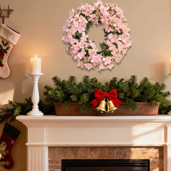 HOARBOEG Christmas Orchid Wreath Artificial 17.7in, Faux Purple Pink Floral Hanging Decor for Holiday Wall Door, Realistic Plastic Greenery Wreath for Indoor Home Christmas Decorations