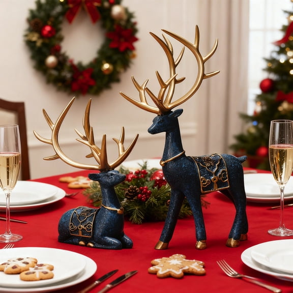 HOARBOEG Christmas Resin Deer Ornaments 2Pcs, Luxurious Home Decor Figurines for Living Room, TV Cabinet, Decorations for Holiday Season, Resin Deer Statues for Festive Decor and Gift Giving
