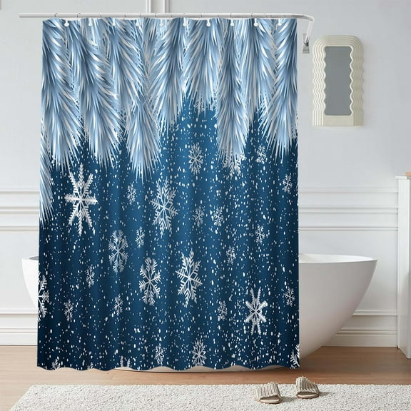 HOARBOEG Christmas Shower Curtain, Snowflake Pattern Shower Curtains, White Polyester Bathroom Blackout Curtains, Christmas Home Decoration Bath Decor for Home, Hotel, RV, 35.4*70.8in