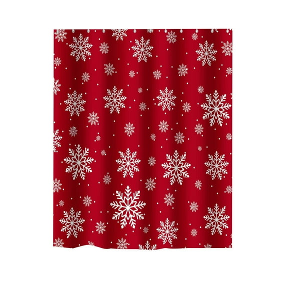HOARBOEG Christmas Snowflake Shower Curtain - Red & White Holiday Bathroom Decor, Waterproof Polyester Bathroom Curtains with Hooks, Winter Theme for Festive Bathroom