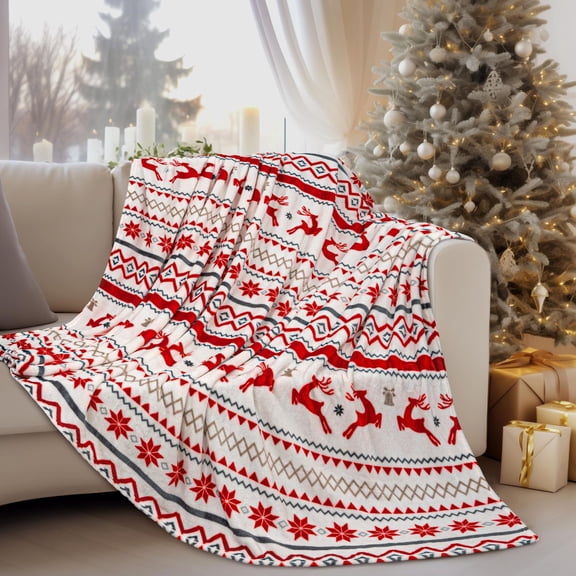 HOARBOEG Christmas Throw Blanket for Adults Soft Warm Flannel Plush Blankets for Couch Bed, Festive Holiday Xmas Cozy Red Blanket Gift for Mom, Family, 50x39 in