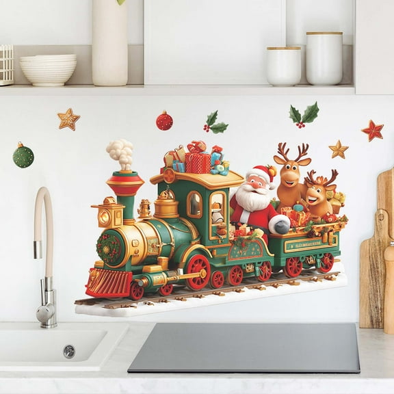 HOARBOEG Christmas Train Wall Decals, Removable Holiday Themed Stickers for Home Decor, Festive Fireplace Living Room Window Decorations, Vintage Christmas