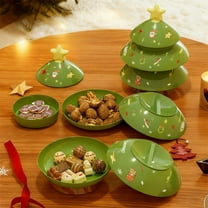 HOARBOEG Christmas Tree Stackable Snack Box, Detachable 3-Tier Green Plastic Serving Tray for Dried Fruits, Candies, Nuts, Decorative Food Display Container for Christmas Decor