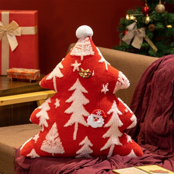 HOARBOEG Christmas Tree Throw Pillow Christmas Decoration Hugs Pillow for Sofa, Festive Plush Throw Pillow with Snowflake Pattern, Holiday Cushion Gift for All Ages