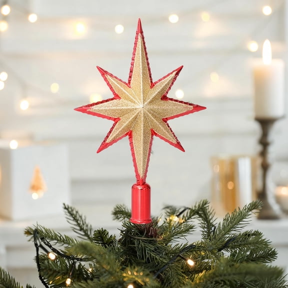 HOARBOEG Christmas Tree Topper Star, Large 11.4in Christmas Tree Top Star for Xmas, Shatterproof Plastic Christmas Star Tree Topper for Artificial & Real Christmas Trees