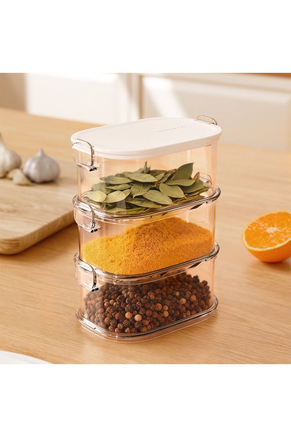 HOARBOEG Clear Plastic Spice Storage Container with Divided Compartments, 6.22x4.72x3.15 inch Seasonings Organizer Box, Airtight Kitchen Pantry Storage, Non-Slip Feet & Easy Carry Handle