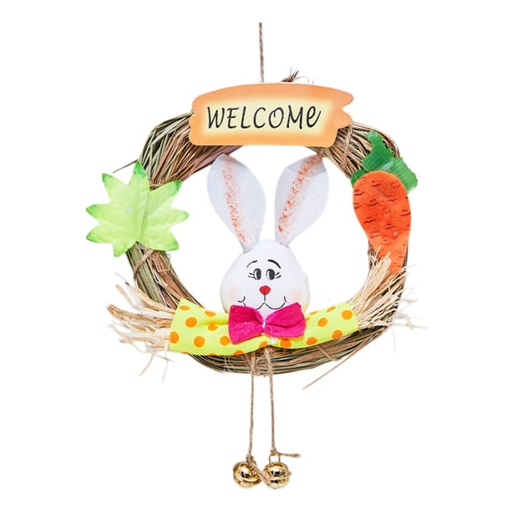 HOARBOEG Colorful Fabric Easter Bunny Hanging Ornament Carrot Plush Doll Spring Door Decoration Cute Rabbit Pendant with Bell for Wall Window Nursery
