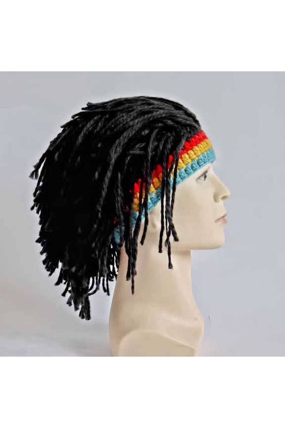 HOARBOEG Cool Hippie Knit Hat with Faux Dreadlocks Wig Eye Catching Photo Prop Costume Accessory for Party Stage Performance Halloween Outfit