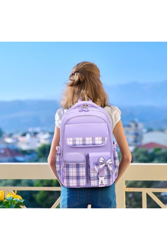 HOARBOEG Cute Backpack with Bow for Womens - Lightweight Bookbag, Pink Laptop Backpack for Teens with Adjustable Straps, 18.11*12.59*7.87in