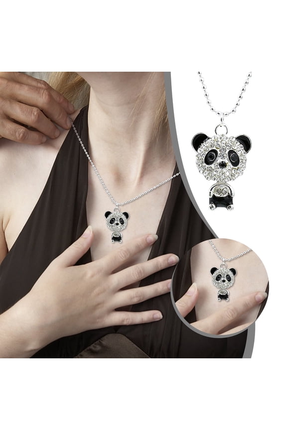 HOARBOEG Black and White Bear Pendant Necklace for Women, Man-Made Cubic Zirconia, Alloy Electroplated Collarbone Chain, Valentine's Day Gift