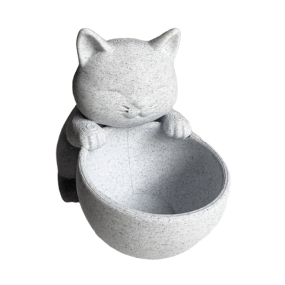 HOARBOEG Cute Cat Hugging Bowl Planter with Drainage Hole, Light Gray Small Animal Shaped Flower Pot for Desk Shelf, Mini Ceramic Plant Container for Living Room Bedroom Office Decor