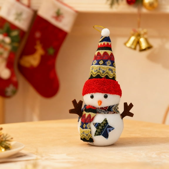 HOARBOEG Cute Christmas Snowman Doll Plush Toy, Festive Snowman Ornament for Tree Decorations, Small Standing Stuffed Snowman Figurine, Holiday Gift, Stocking Stuffers & Home Decor